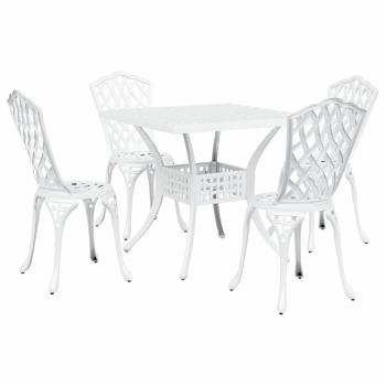 5-teiliges Garten-Esszimmer-Set aus weißem Gusseisen