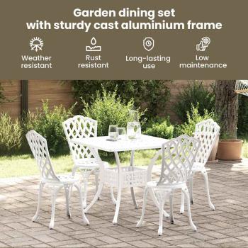 5-teiliges Garten-Esszimmer-Set aus weißem Gusseisen
