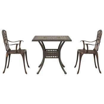 3-teiliges Garten-Bistro-Set aus bronzefarbenem Gussaluminium