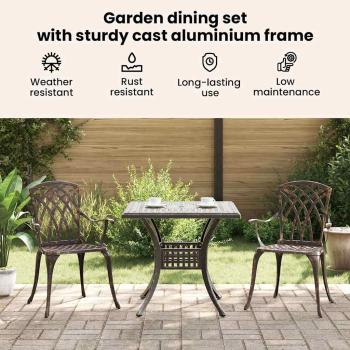 3-teiliges Garten-Bistro-Set aus bronzefarbenem Gussaluminium