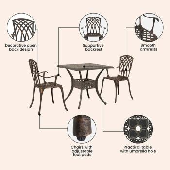3-teiliges Garten-Bistro-Set aus bronzefarbenem Gussaluminium