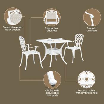 3-teiliges Gartenbistro-Set aus weißem Gussaluminium