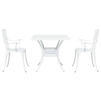 3-teiliges Gartenbistro-Set aus weißem Gussaluminium