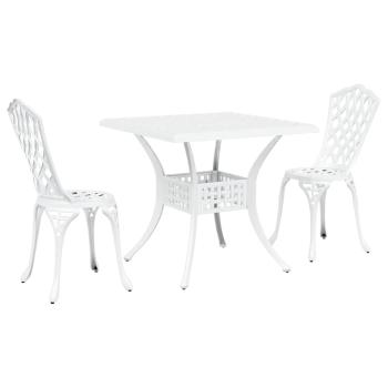 3-teiliges Gartenbistro-Set aus weißem Gussaluminium