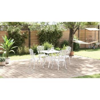 5-teiliges Garten-Esszimmer-Set aus weißem Gusseisen