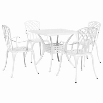 5-teiliges Garten-Esszimmer-Set aus weißem Gusseisen