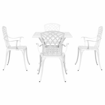 5-teiliges Garten-Esszimmer-Set aus weißem Gusseisen