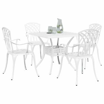 5-teiliges Garten-Esszimmer-Set aus weißem Gusseisen