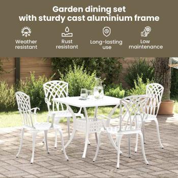 5-teiliges Garten-Esszimmer-Set aus weißem Gusseisen