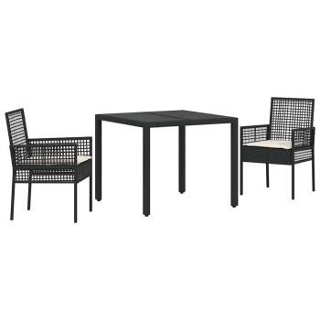 3-teiliges Garten-Esszimmer-Set mit Kissen Schwarz Poly-Rattan