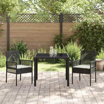 3-teiliges Garten-Esszimmer-Set mit Kissen Schwarz Poly-Rattan