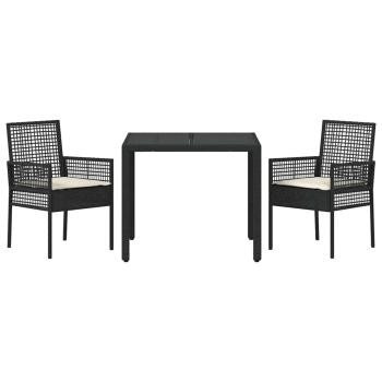 3-teiliges Garten-Esszimmer-Set mit Kissen Schwarz Poly-Rattan