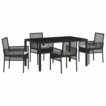 5-teiliges Gartenset mit Kissen Schwarz Poly-Rattan
