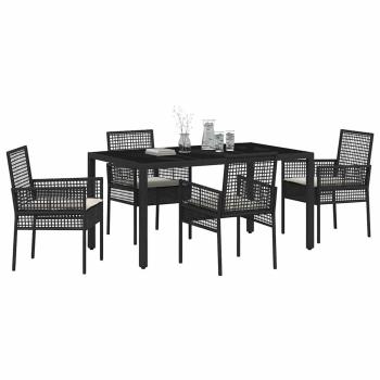 5-teiliges Gartenset mit Kissen Schwarz Poly-Rattan