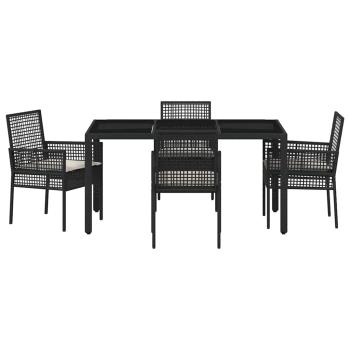 5-teiliges Gartenset mit Kissen Schwarz Poly-Rattan
