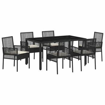 7-teiliges Garten Essset mit Kissen Schwarz Poly Rattan