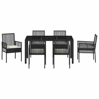 7-teiliges Garten Essset mit Kissen Schwarz Poly Rattan