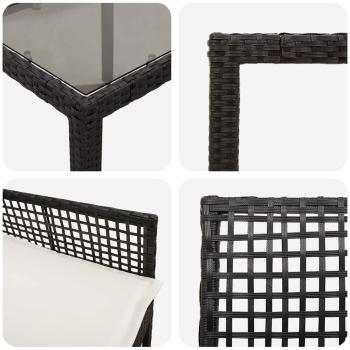 7-teiliges Garten Essset mit Kissen Schwarz Poly Rattan