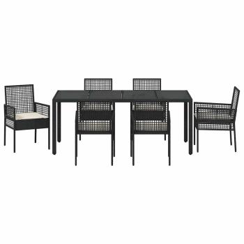 7-teiliges Garten-Dining-Set mit Kissen Schwarz Poly Rattan