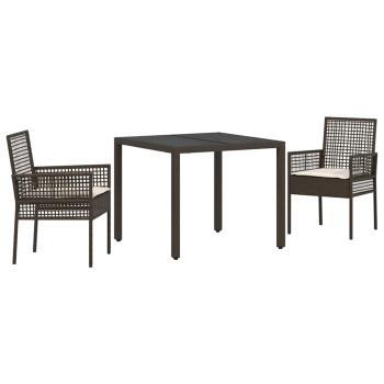 3-teiliges Garten-Esszimmer-Set mit Kissen Braun Poly Rattan