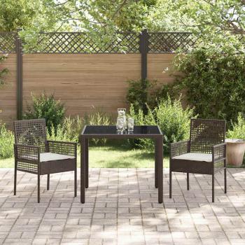 3-teiliges Garten-Esszimmer-Set mit Kissen Braun Poly Rattan