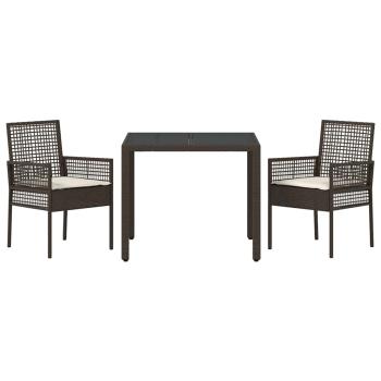 3-teiliges Garten-Esszimmer-Set mit Kissen Braun Poly Rattan