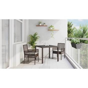 3-teiliges Garten-Esszimmer-Set mit Kissen Braun Poly Rattan