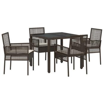 5-teiliges Garten-Esszimmer-Set mit Kissen aus braunem Poly-Rattan