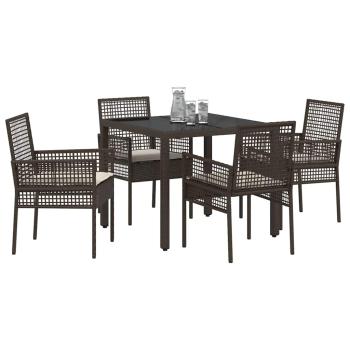 5-teiliges Garten-Esszimmer-Set mit Kissen aus braunem Poly-Rattan