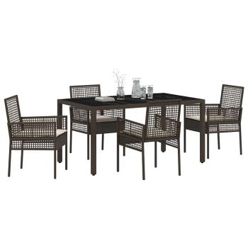 5-teiliges Garten-Ess-Set mit Kissen Braun Poly Rattan