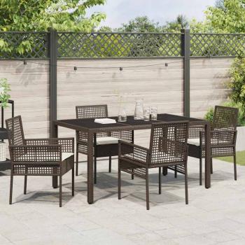 5-teiliges Garten-Ess-Set mit Kissen Braun Poly Rattan