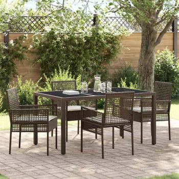 5-teiliges Garten-Ess-Set mit Kissen Braun Poly Rattan