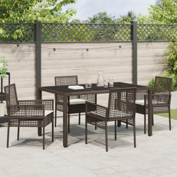 5-teiliges Garten-Ess-Set mit Kissen Braun Poly Rattan