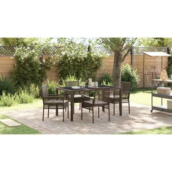5-teiliges Garten-Ess-Set mit Kissen Braun Poly Rattan