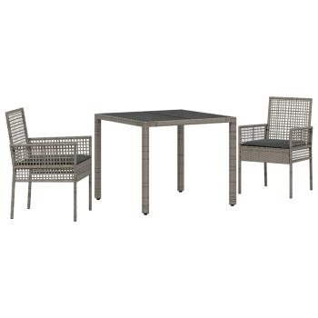 3-teiliges Garten-Dining-Set mit Kissen Grau Poly-Rattan