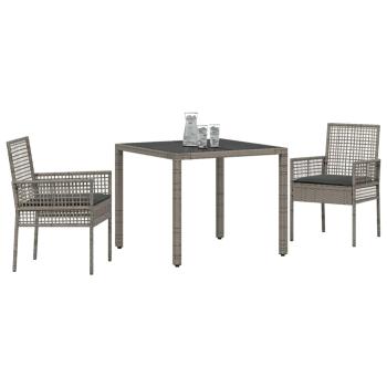 3-teiliges Garten-Dining-Set mit Kissen Grau Poly-Rattan