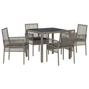 5-teiliges Garten-Esszimmer-Set mit Kissen Grau Poly-Rattan