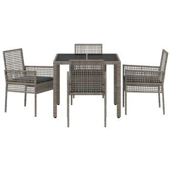5-teiliges Garten-Esszimmer-Set mit Kissen Grau Poly-Rattan