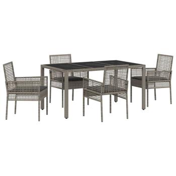 5-teiliges Gartenset mit Kissen Grau Poly Rattan