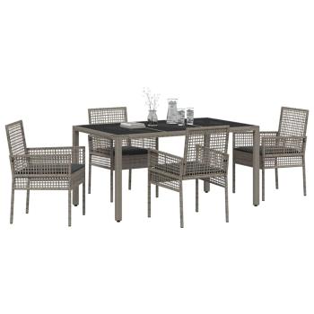 5-teiliges Gartenset mit Kissen Grau Poly Rattan