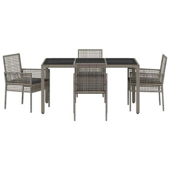 5-teiliges Gartenset mit Kissen Grau Poly Rattan