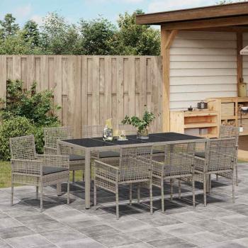 9-teiliges Gartentischset mit Kissen Grau Poly Rattan