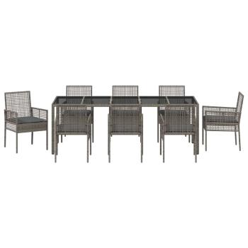 9-teiliges Garten-Diningset mit Kissen Grau Poly Rattan