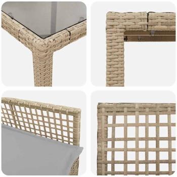 7-teiliges Garten-Dining-Set mit Kissen Beige Poly Rattan