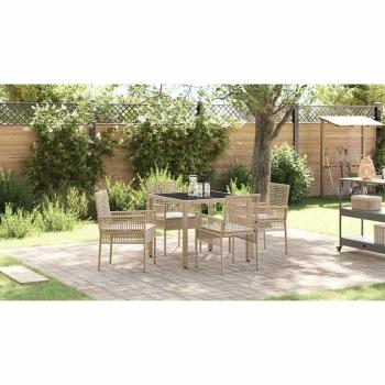 5-teilige Garten-Speisegruppe mit Kissen Beige Poly Rattan