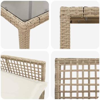 7-teiliges Garten-Esszimmer-Set mit Kissen Beige Poly Rattan