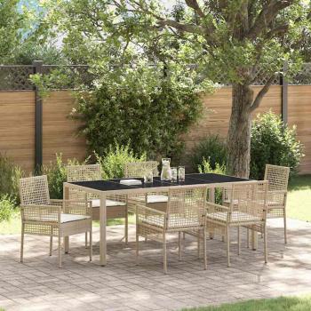 ARDEBO.de - 7-teiliges Garten-Esszimmer-Set mit Kissen Beige Poly-Rattan