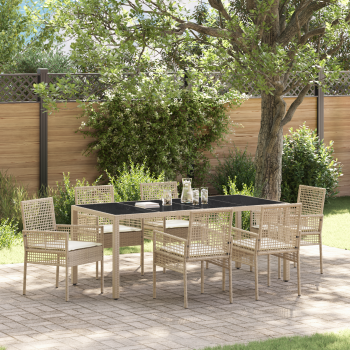 Garten Essgruppe 7 pcs Beige Poly-Rattan
