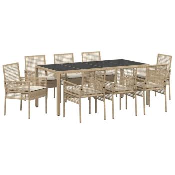 Garten Essgruppe 9 pcs Beige Poly-Rattan