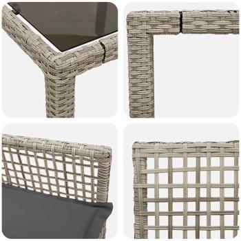 5-teiliges Garten-Esszimmer-Set mit Kissen in Hellgrau aus Poly-Rattan